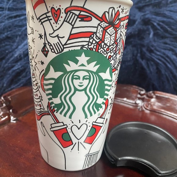 Starbucks Ceramic travel mug Limited edition  Holiday 2017 design - Picture 5 of 14